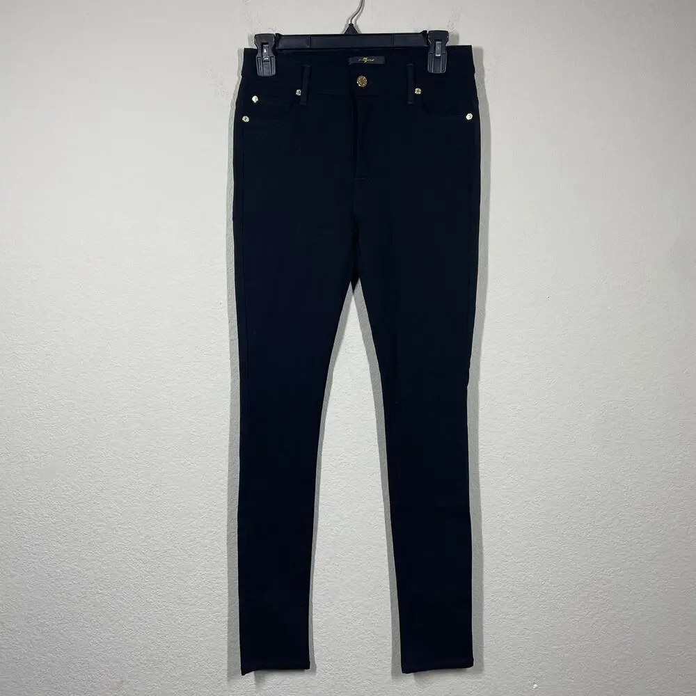 7 For All Mankind Womens 27 High Rise Skinny Pants Black Pull On Pockets Stretch - Picture 1 of 8